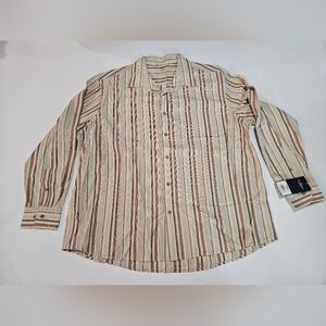 NWT Sonoma Mens sz XXL LONG SLEEVE Shirt Casual Button Down CREAM STRIPED